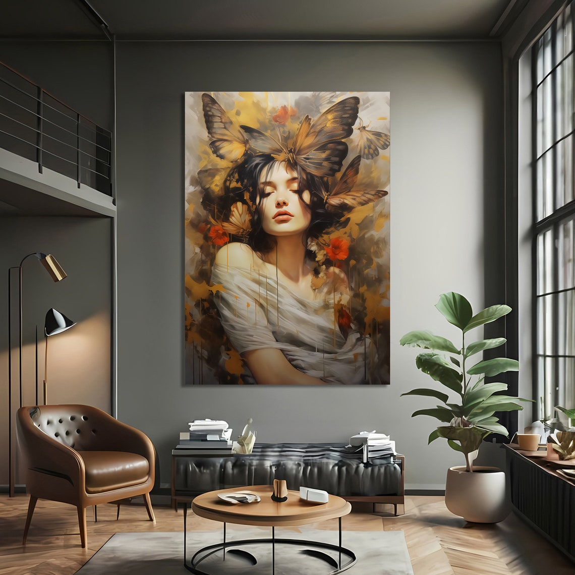 Whimsical Woman With Butterflies Art Print - Image 2