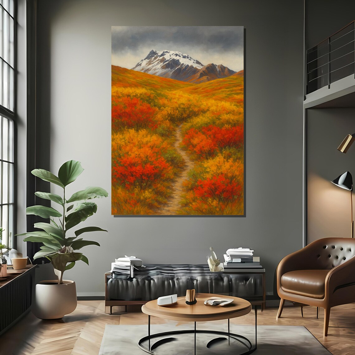 Autumn Mountain Path, Fiery Foliage Art Print - Image 2