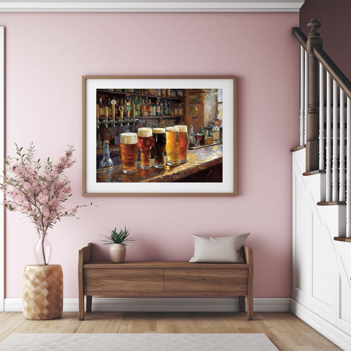 Irish Pub Bar with Five Pints of Beer St Patricks Day Painting Poster - Image 3
