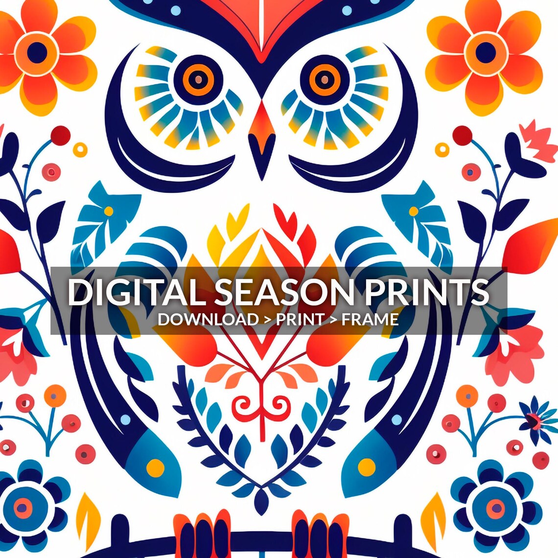 Scandinavian Folk Art Owl Floral Colorful Boho Woodland Art Print - Image 4
