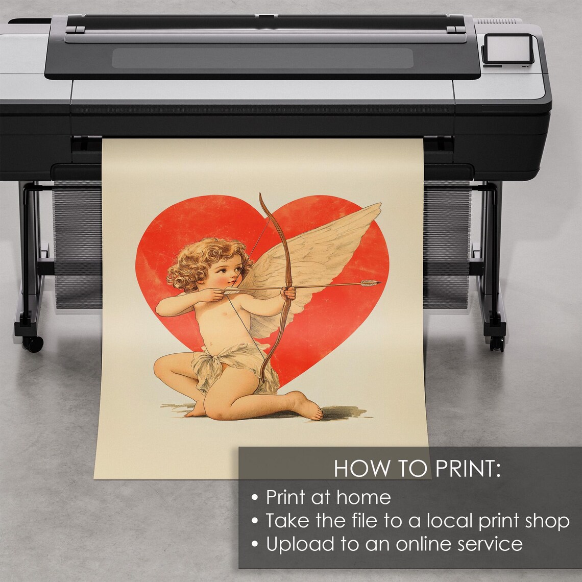 Sweet Vintage Cupid with Bow and Arrow Before a Big Red Heart Print - Image 5