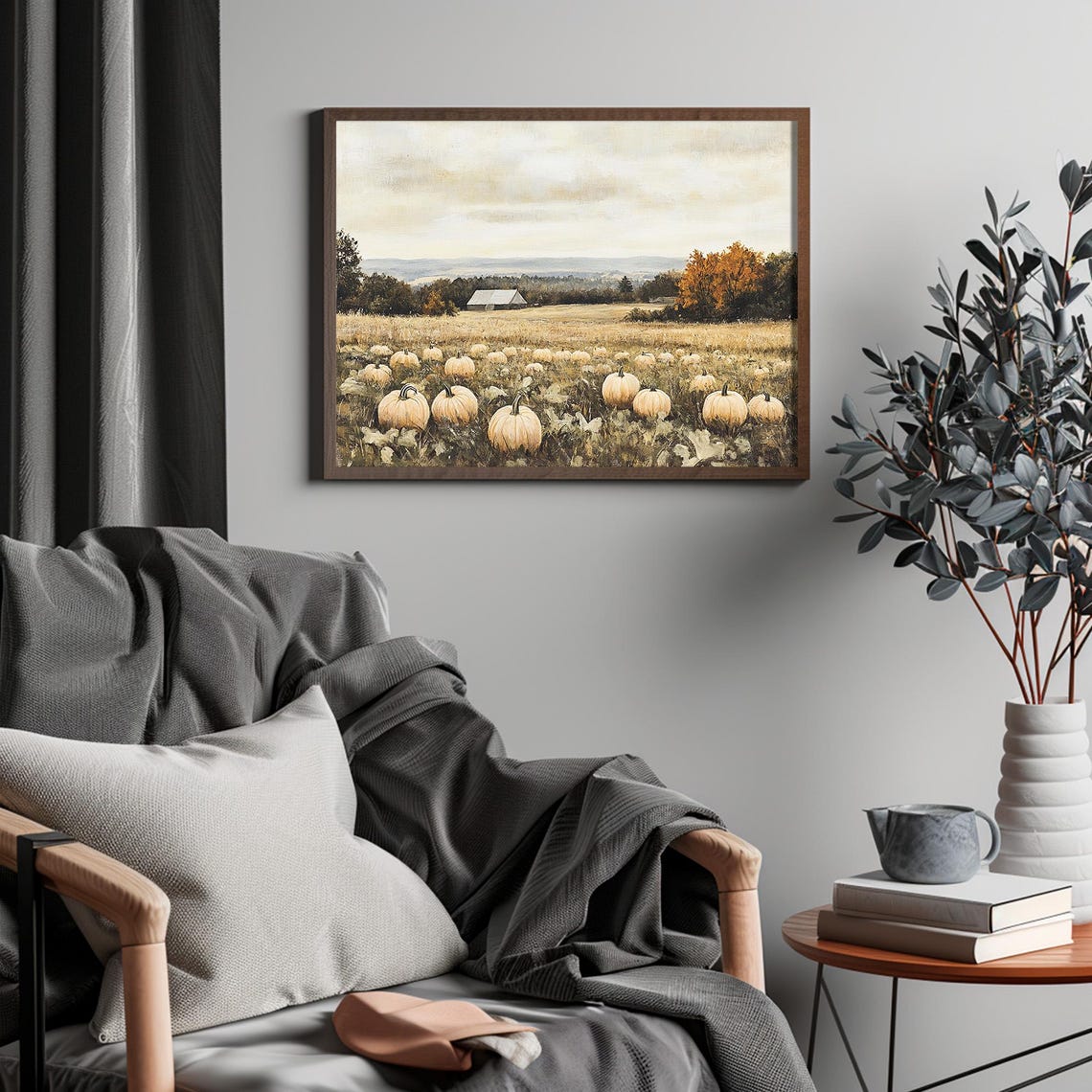 White Pumpkin Patch Field Barn Country Fall Harvest Landscape Poster - Image 6