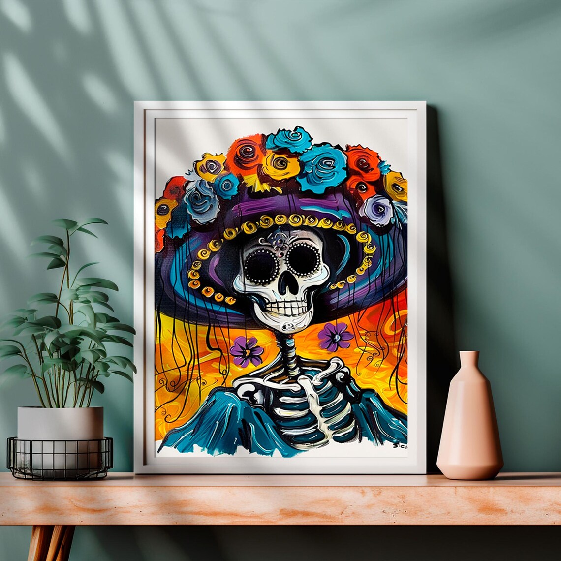 La Calavera Catrina Day of the Dead Sugar Skull Painting Poster - Image 5