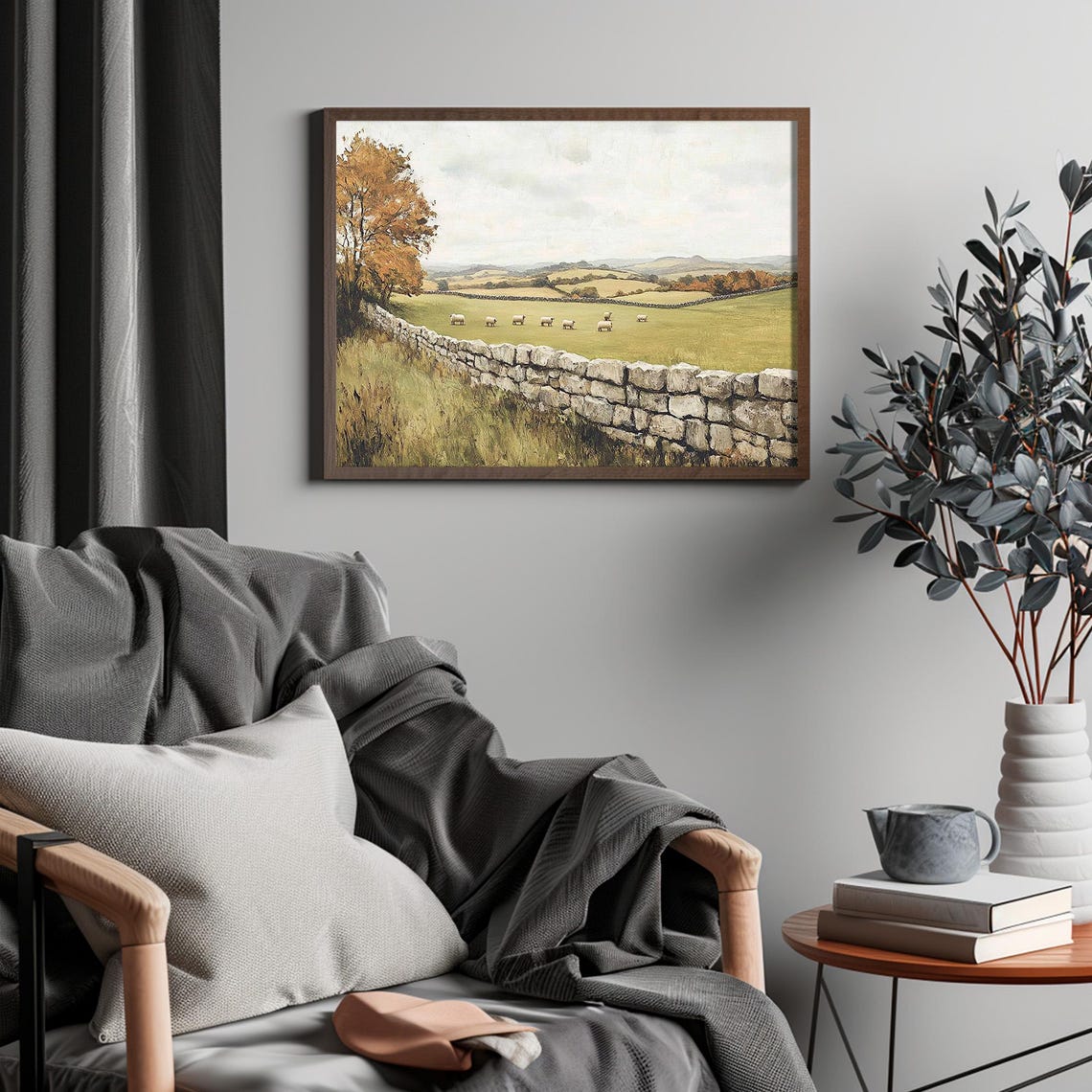 Irish Countryside Stone Wall Sheep Grazing Autumn Field Poster - Image 6