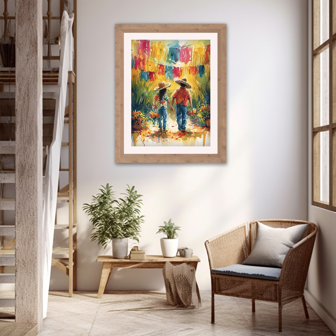 Cinco De Mayo Kids Under Papel Picado Mexican Watercolor Print - Image 4