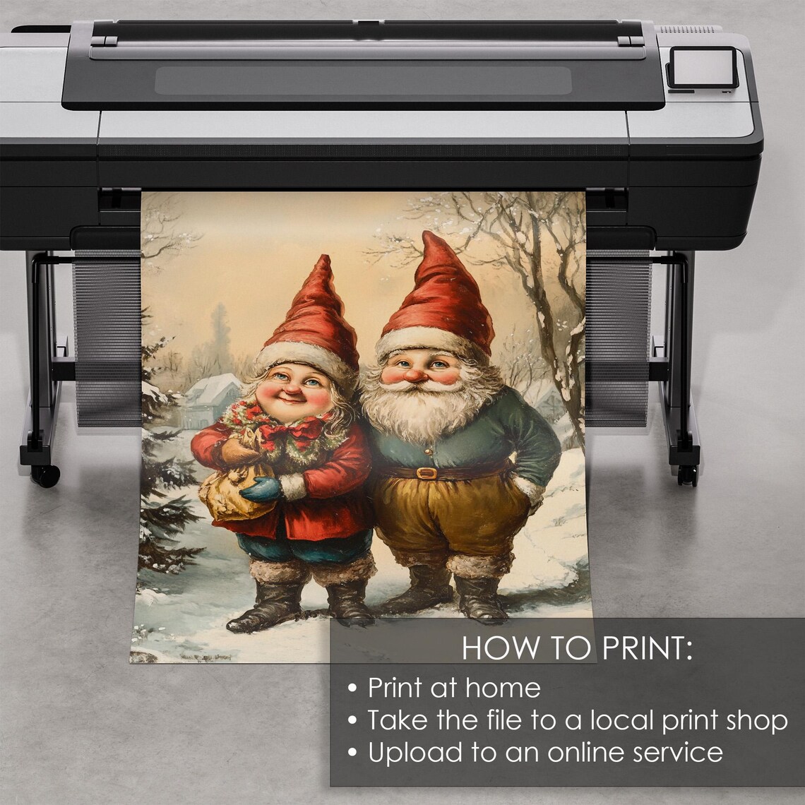 Two Vintage Christmas Gnomes in Snow Red Hats Holiday Poster - Image 5