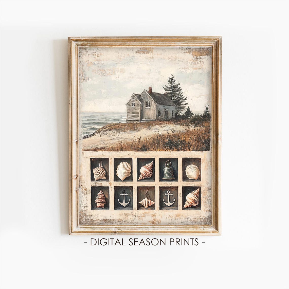 Coastal Cottage Nautical Christmas Vintage Seashell Collection Print