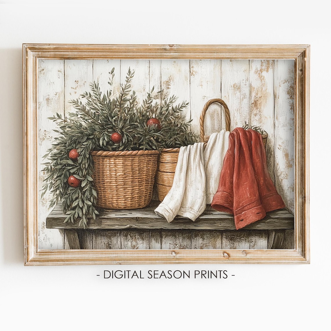 Vintage Laundry Baskets Christmas Art Print