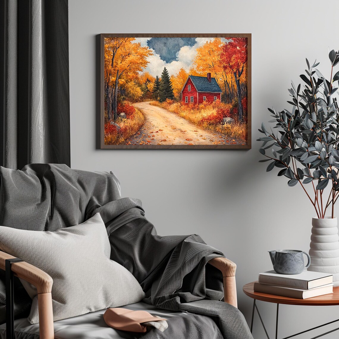 Red Cabin in Blazing Autumn Woods Colorful Fall Foliage Landscape Poster - Image 4