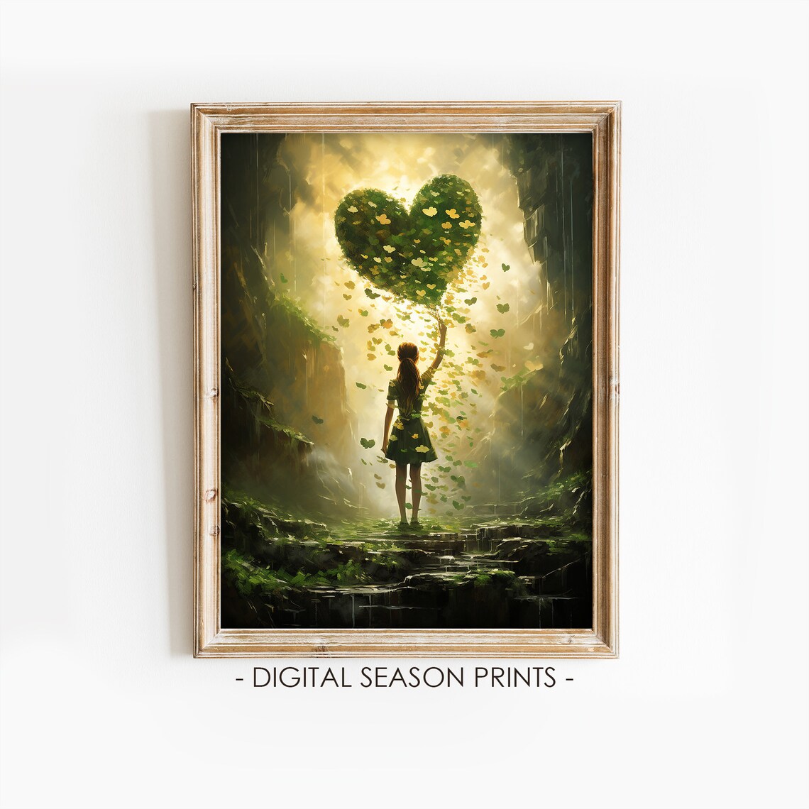 Girl Holding Giant Heart of Green Shamrock Leaves St Patricks Poster