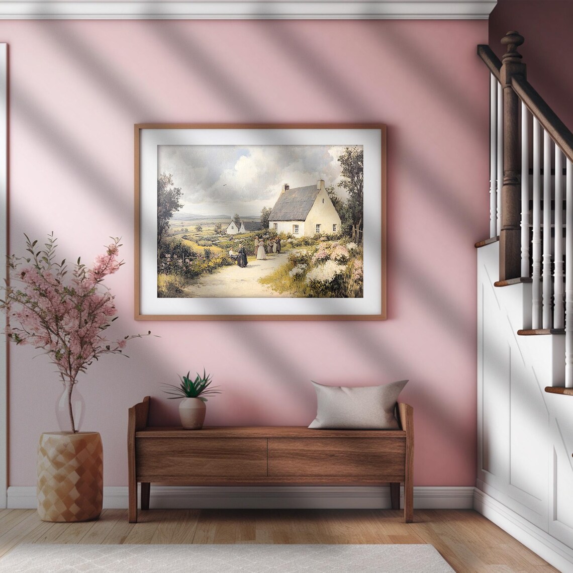 Vintage Irish Village Cottages Garden Path Neighbors Painting Poster - Image 4