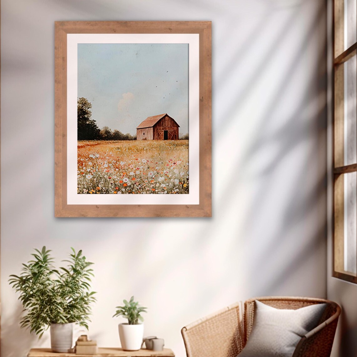 Red Barn Wildflower Meadow Summer Farmhouse Country Landscape Poster - Image 2