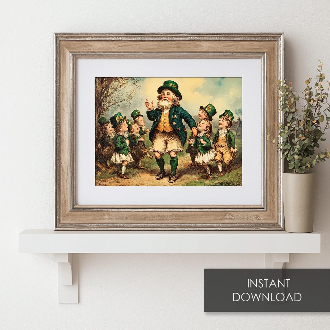 Vintage Irish Leprechaun Dancing With Children Saint Patricks Print - Image 6