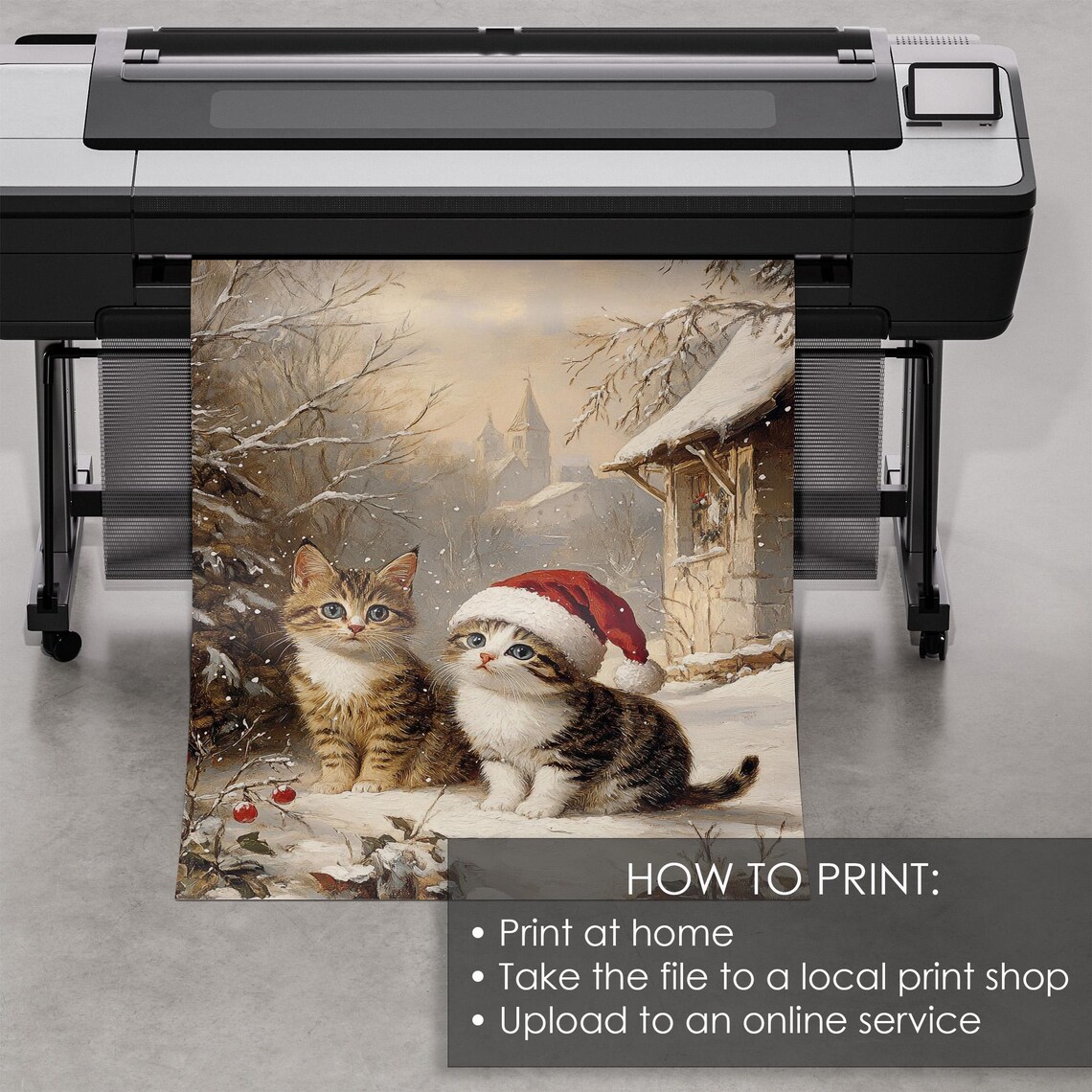 Kittens in Snow Wearing Santa Hat Winter Cottage Christmas Poster - Image 5