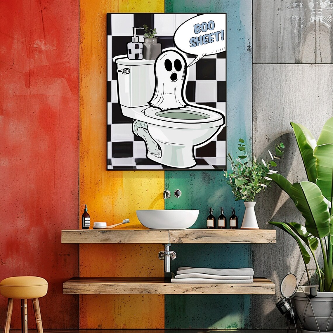 Funny Ghost Toilet Boo Sheet Cartoon Halloween Bathroom Humor Art Poster - Image 4