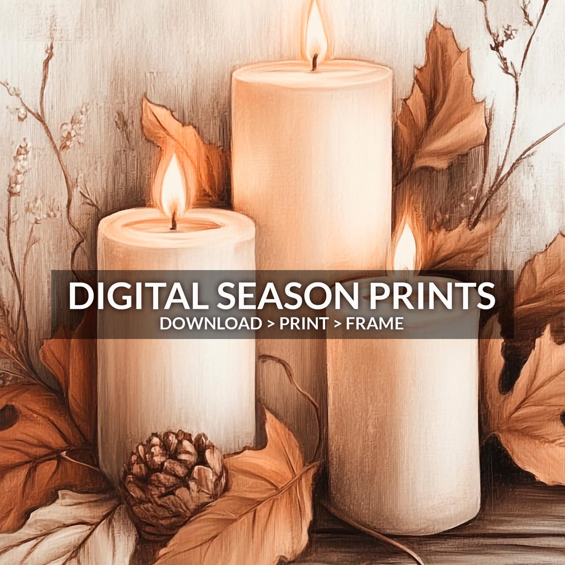 Three Lit Fall Candles With Autumn Leaves And Pinecone Poster - Image 6