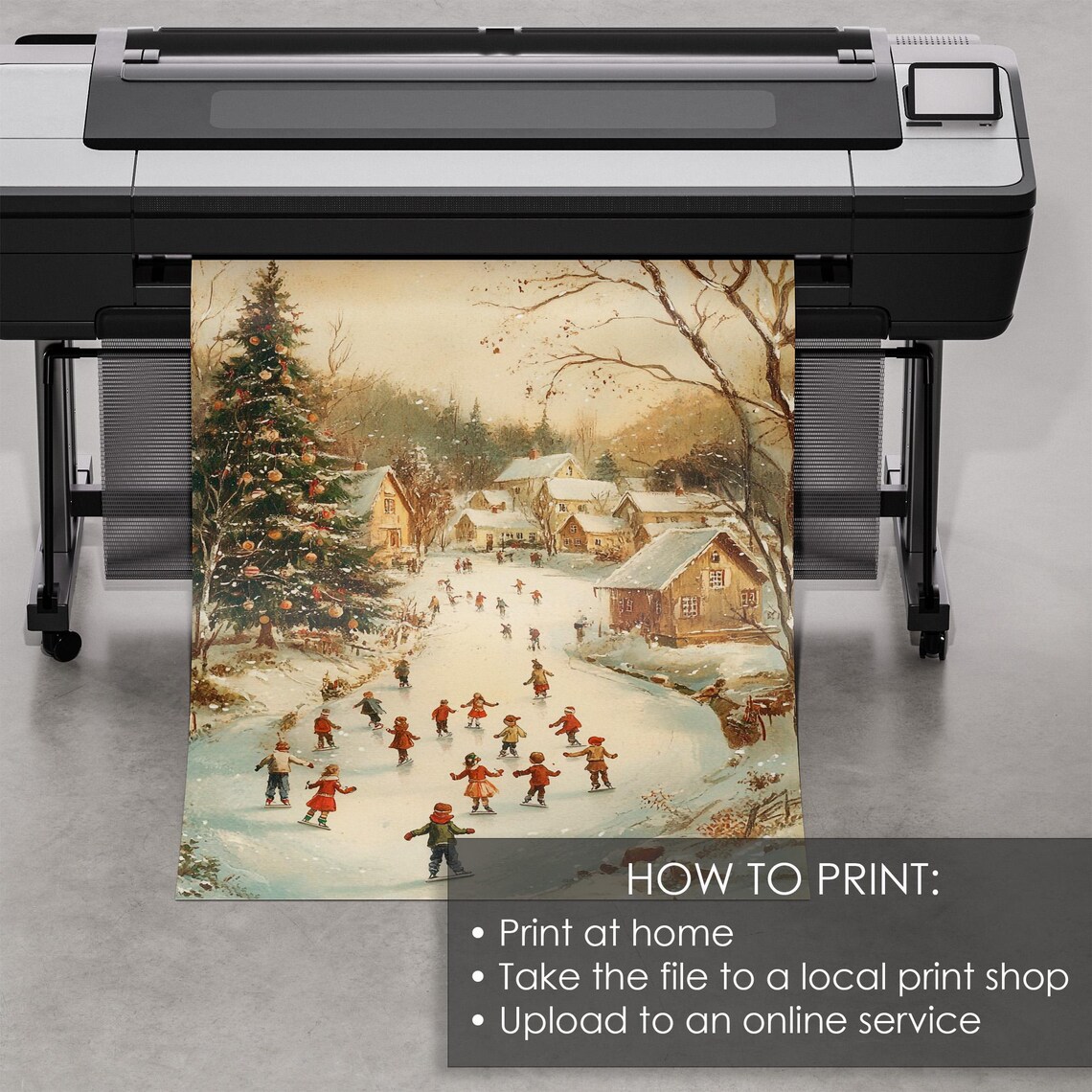 Village Pond Ice Skaters Christmas Tree Winter Holiday Poster - Image 5