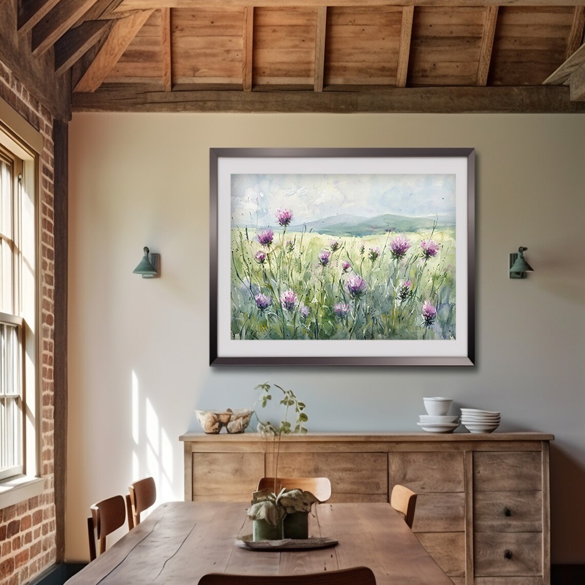 Scotland Purple Thistle Meadow Wildflower Watercolor Landscape Poster - Image 5