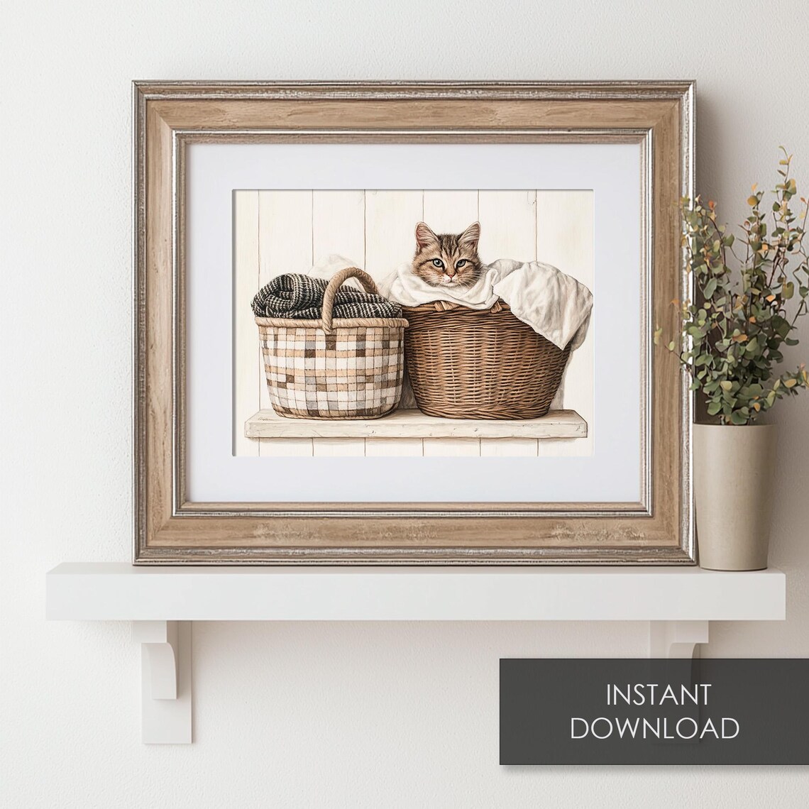 Cat Laundry Basket Vintage Farmhouse Art Print - Image 6