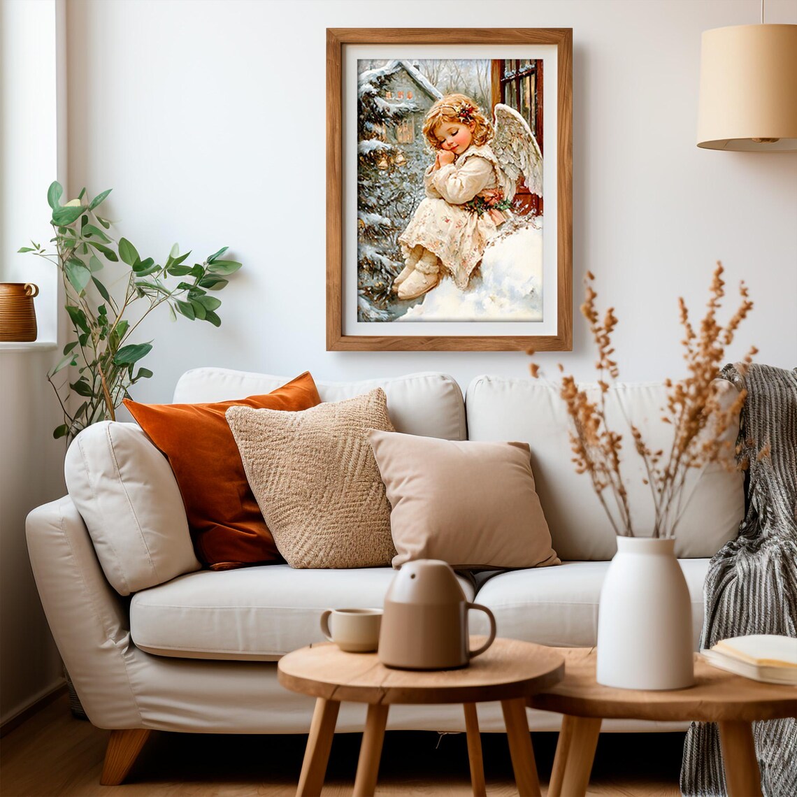 Vintage Praying Angel Child Snowy Winter Window Christmas Print - Image 3
