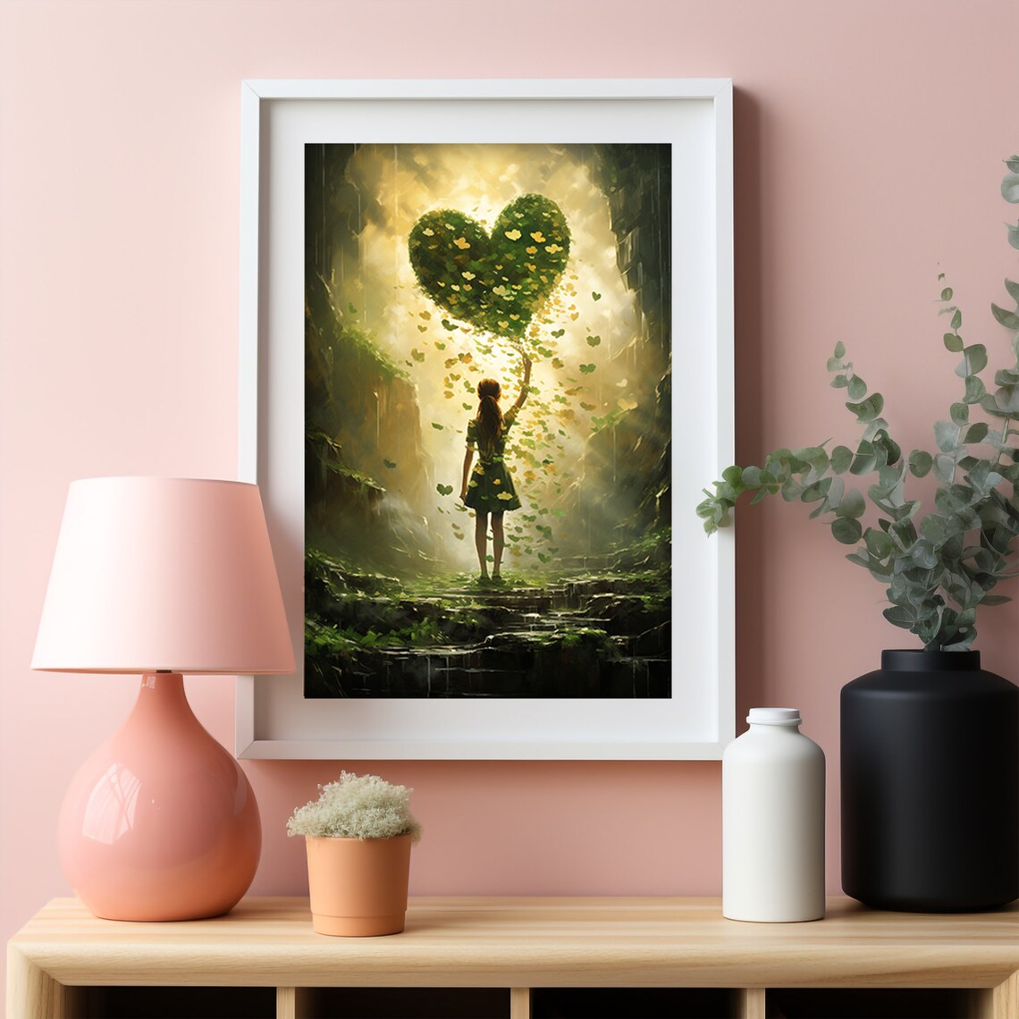 Girl Holding Giant Heart of Green Shamrock Leaves St Patricks Poster - Image 5