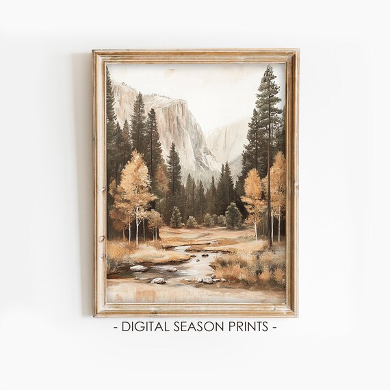 Yosemite Valley Pines Granite Cliff Stream Autumn Landscape Poster