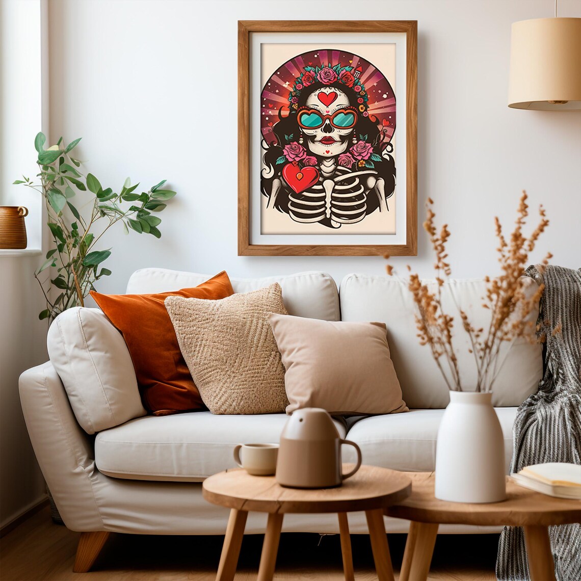 La Calavera Catrina Heart Sunglasses Roses Day of the Dead Skull Poster - Image 3