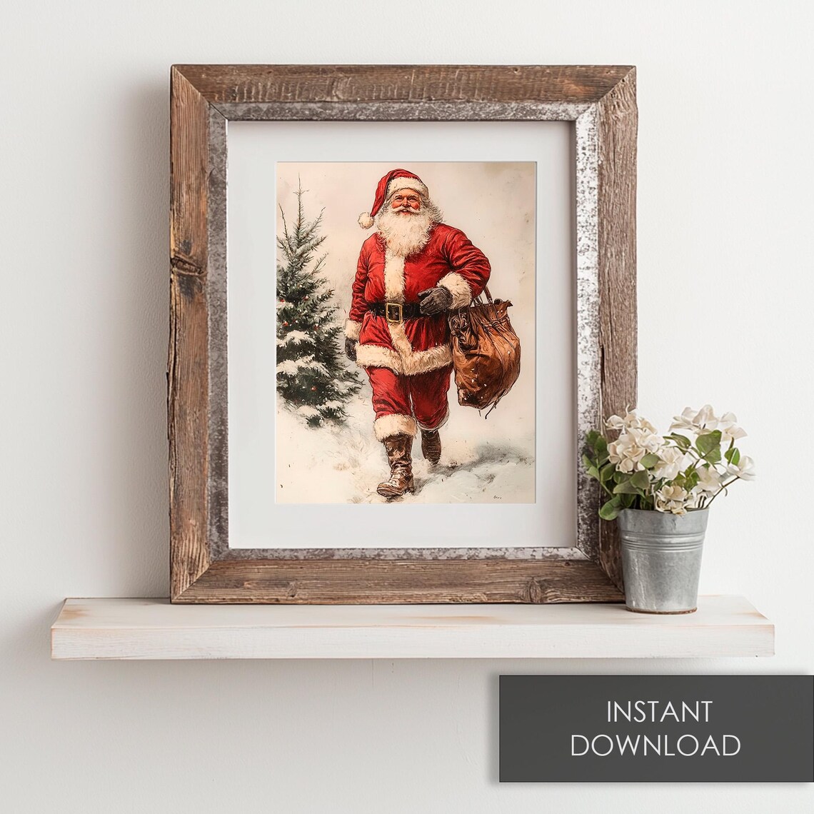 Retro Santa Claus Walking in Snow with Toy Sack Vintage Poster - Image 6