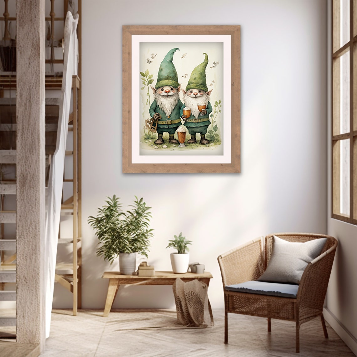 Two Cheerful Gnomes with Beer Mugs St Patricks Day Watercolor Poster - Image 5
