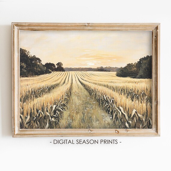 Golden Cornfield Sunset Country Farm Autumn Field Landscape Poster