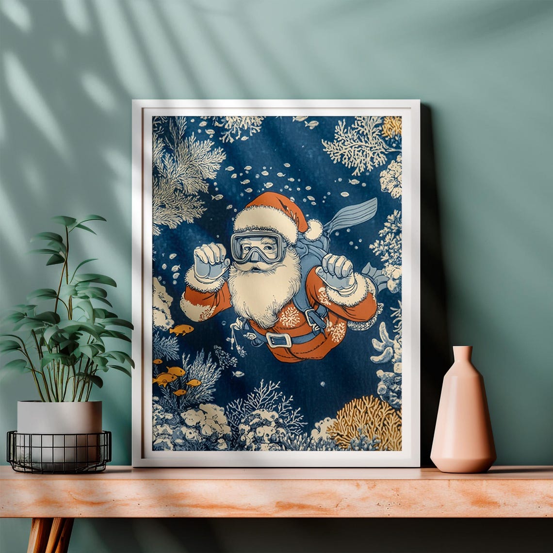 Snorkeling Santa Claus Underwater Coral Reef Fun Tropical Poster - Image 3