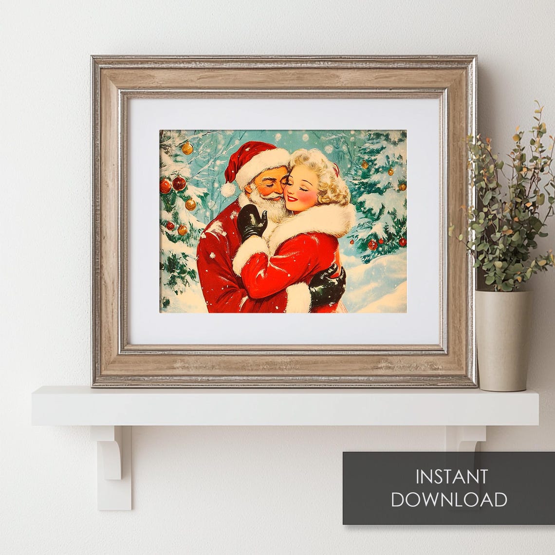 Retro Santa Claus Hugging Blonde Woman Vintage 1950s Christmas Print - Image 6
