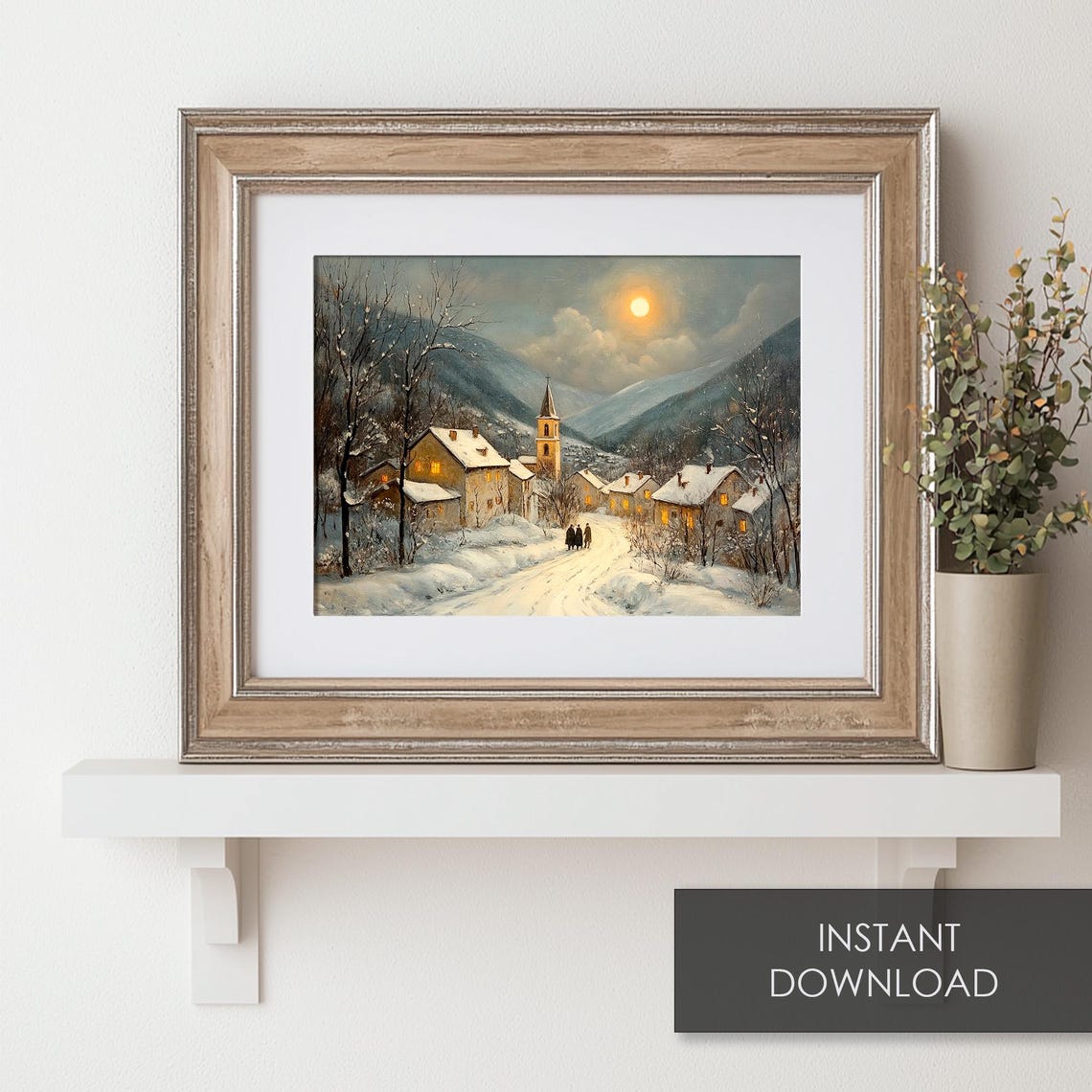 Moonlit Snowy Alpine Village with Glowing Windows Christmas Poster - Image 6