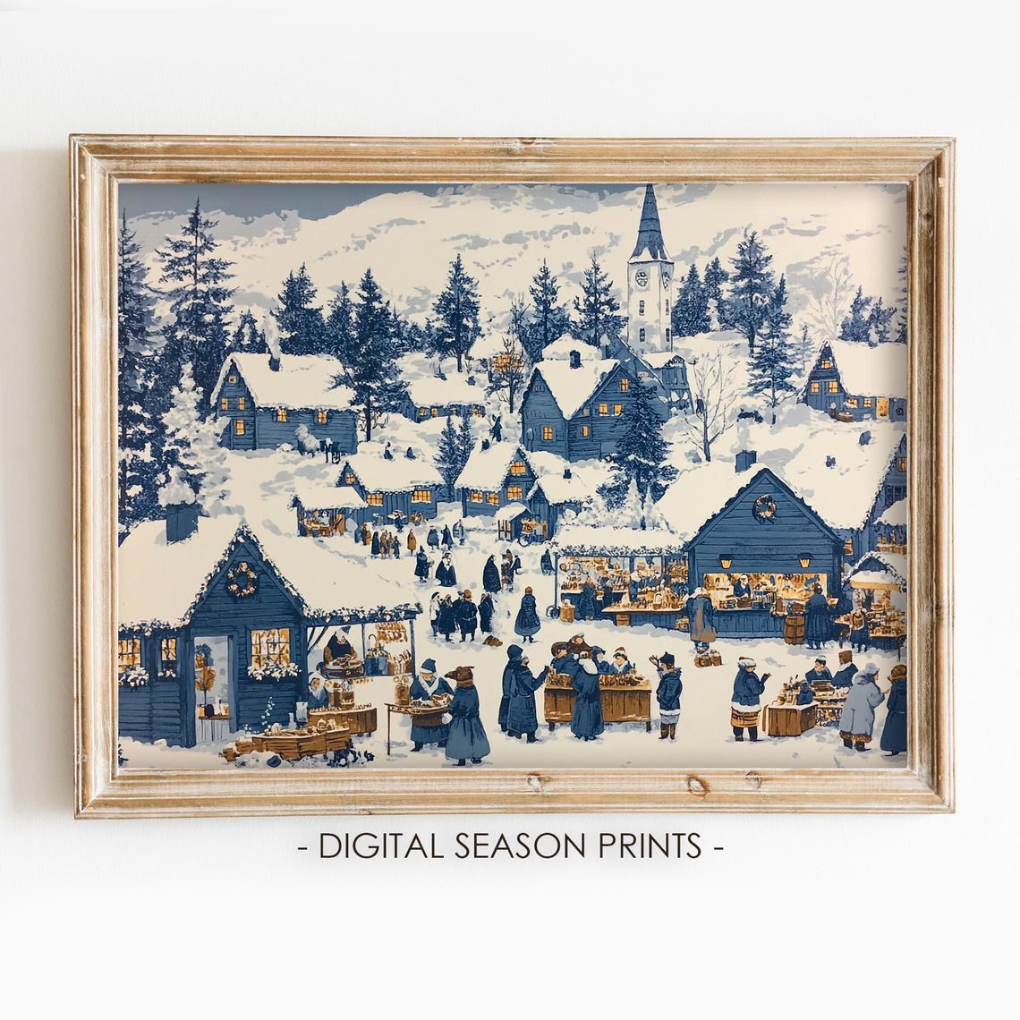 Santas Lapland Christmas Village Market Blue Snowy Scene Poster