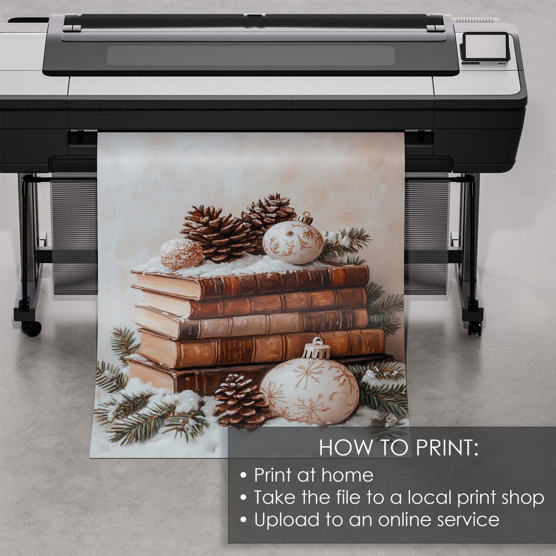 Stack of Vintage Books with Snow Pinecones and Ornaments Winter Poster - Image 5