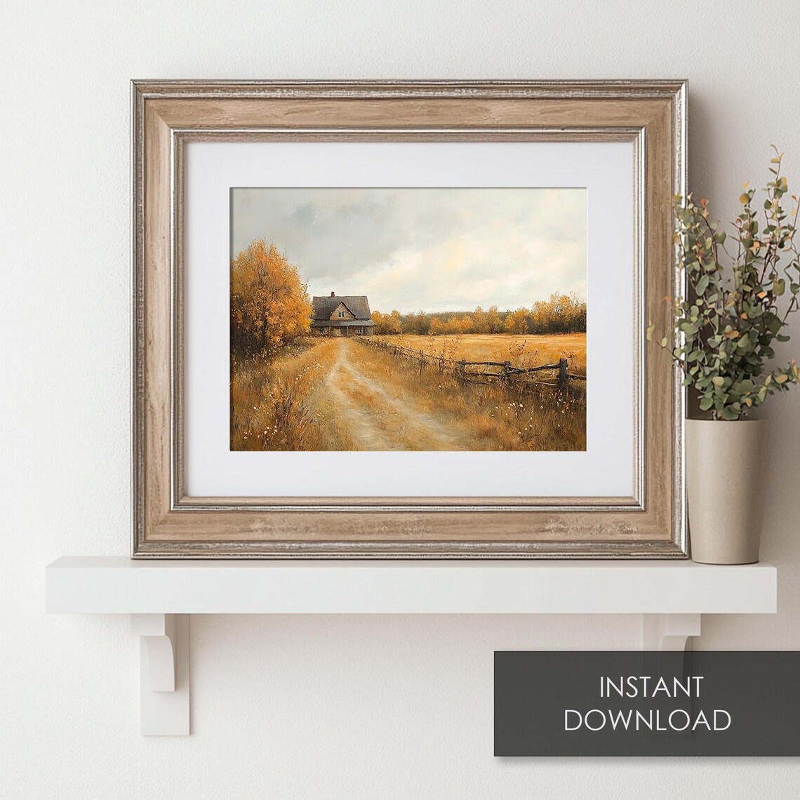 Country Cottage at the End of a Golden Dirt Road Autumn Farm Poster - Image 6