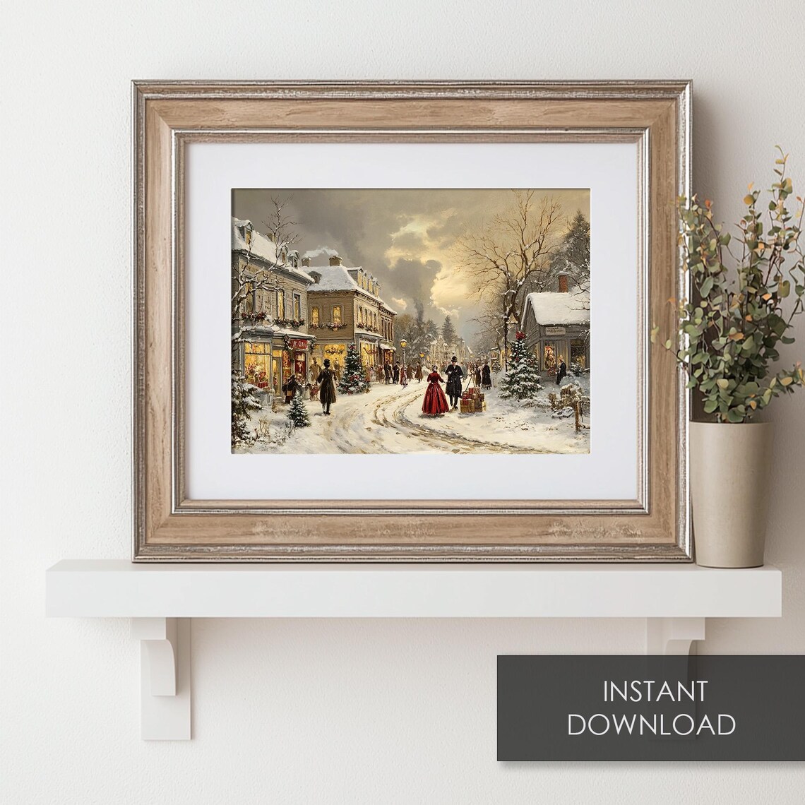 Victorian Christmas Town Snowy Street With Festive Shops Poster - Image 6