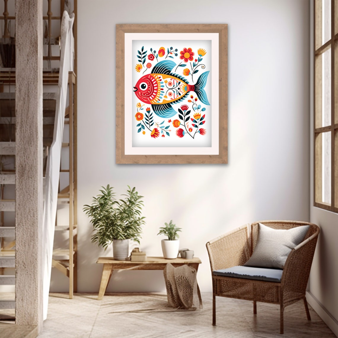 Scandinavian Folk Art Fish Colorful Floral Ocean Animal Art Print - Image 6