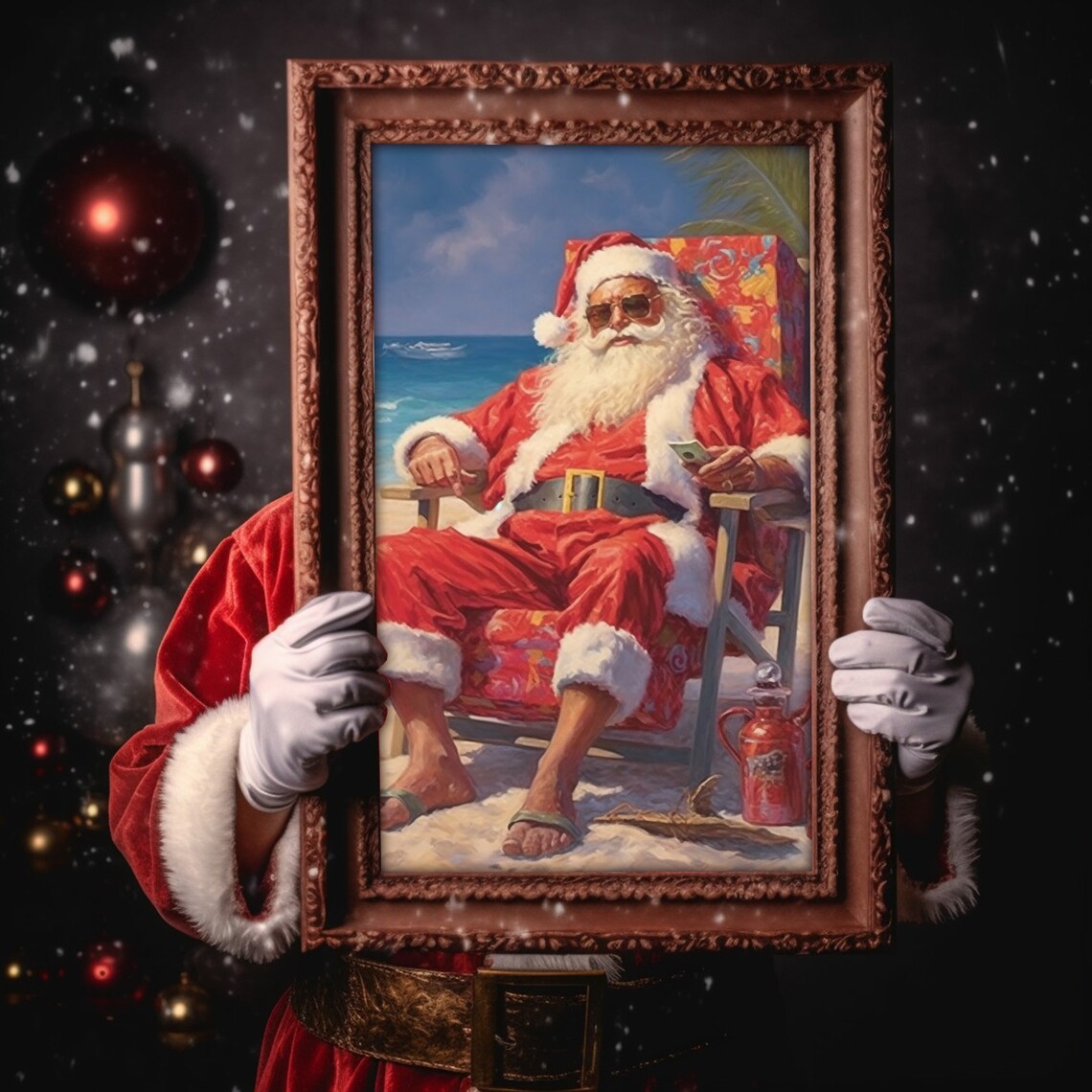 Santa Relaxing on Tropical Beach Chair Christmas Holiday Poster - Image 4