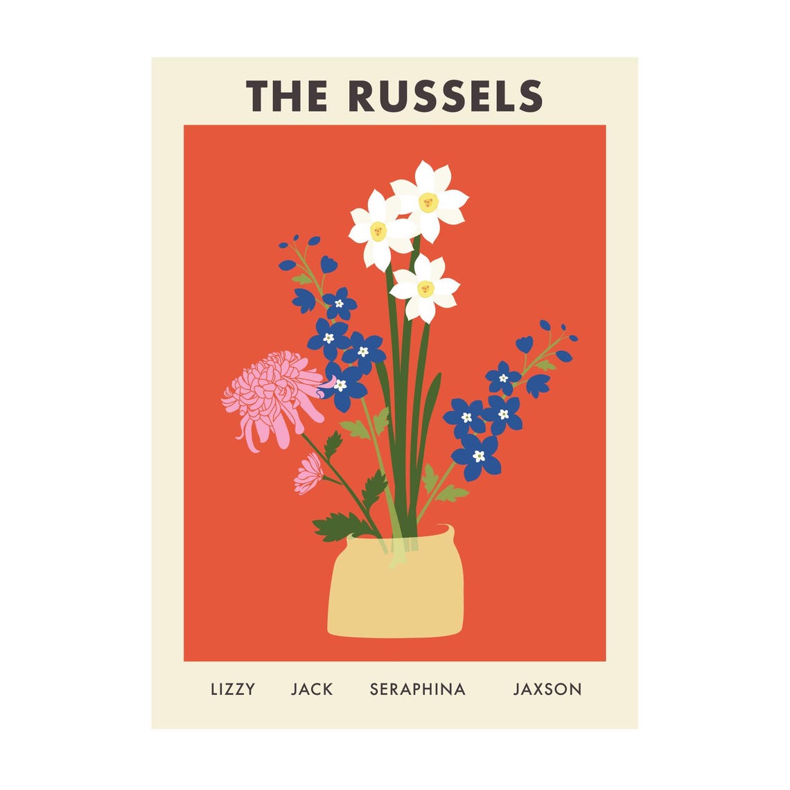 Personalized Birth Month Flower Bouquet Vase Family Art Print - Image 3