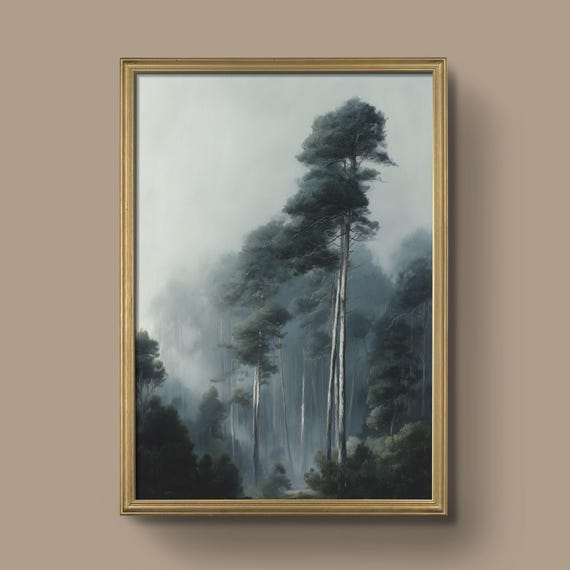 Moody Forest Landscape Misty Pine Trees Atmospheric Nature Print Minimalist Wall Art Prints
