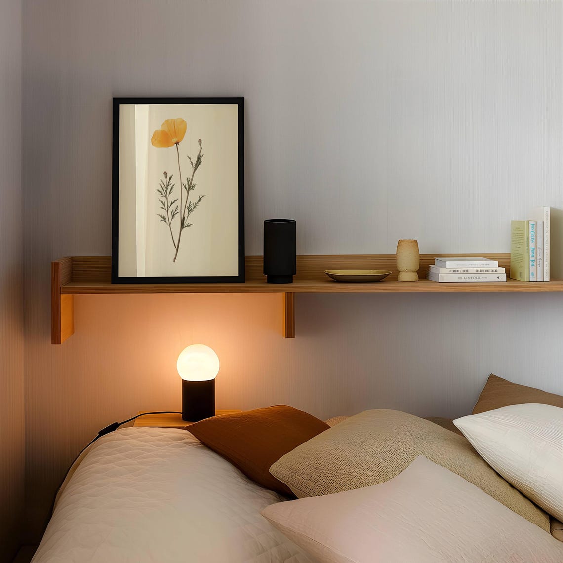 Single Orange Poppy Pressed Flower Botanical Minimal Art Print Poster - Image 2