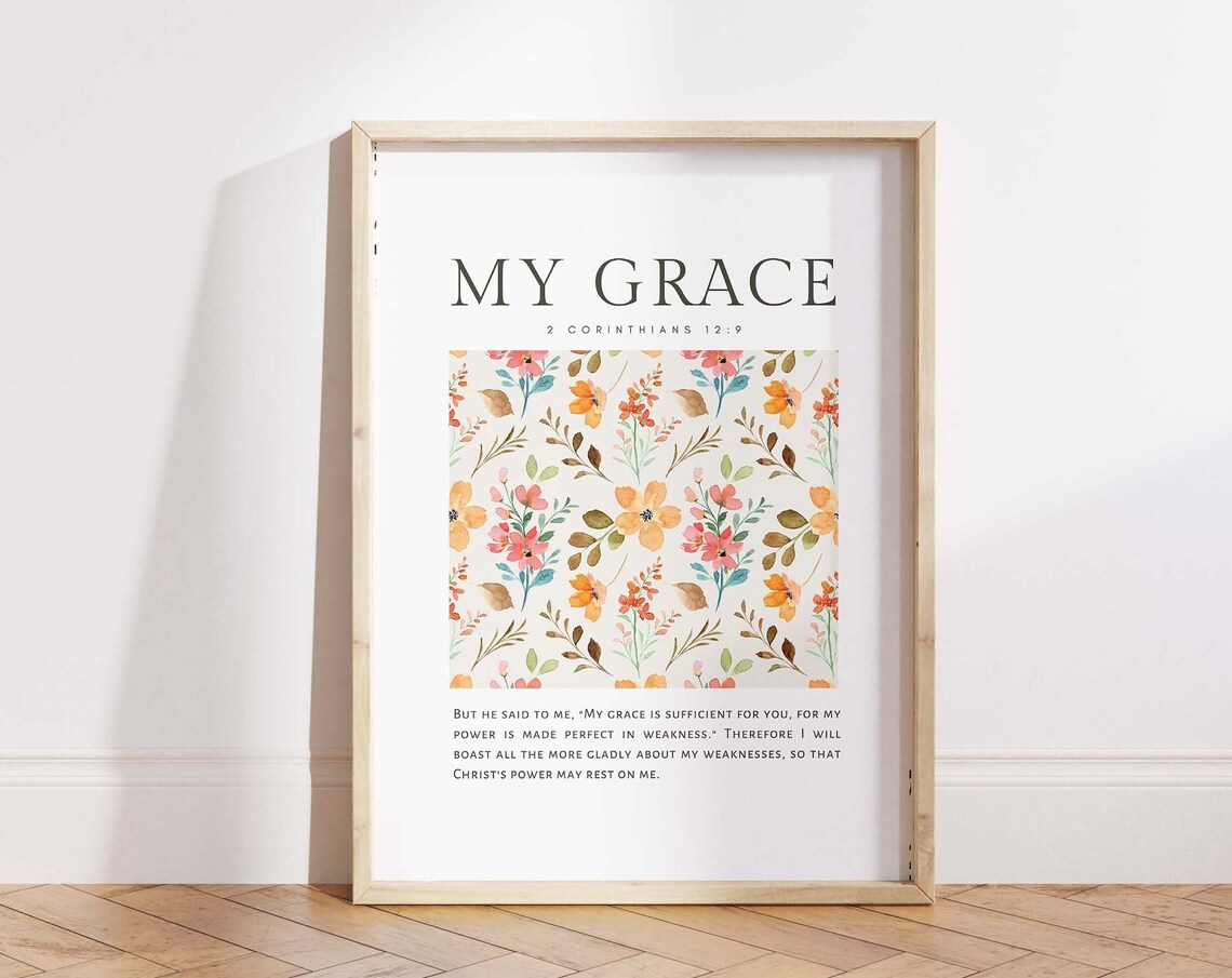 2 Corinthians 129 Floral Bible Verse Art Print