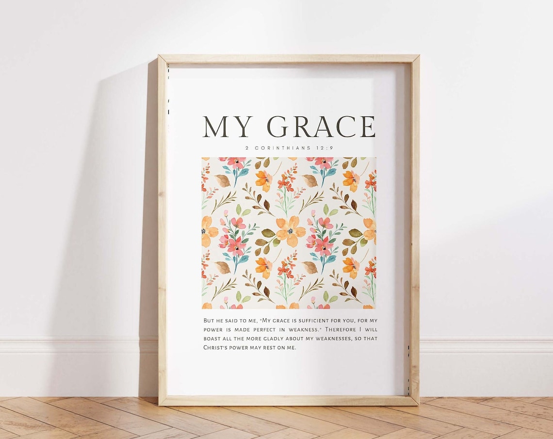 My Grace 2 Corinthians 12:9 Bible Verse Floral Christian Wall Art