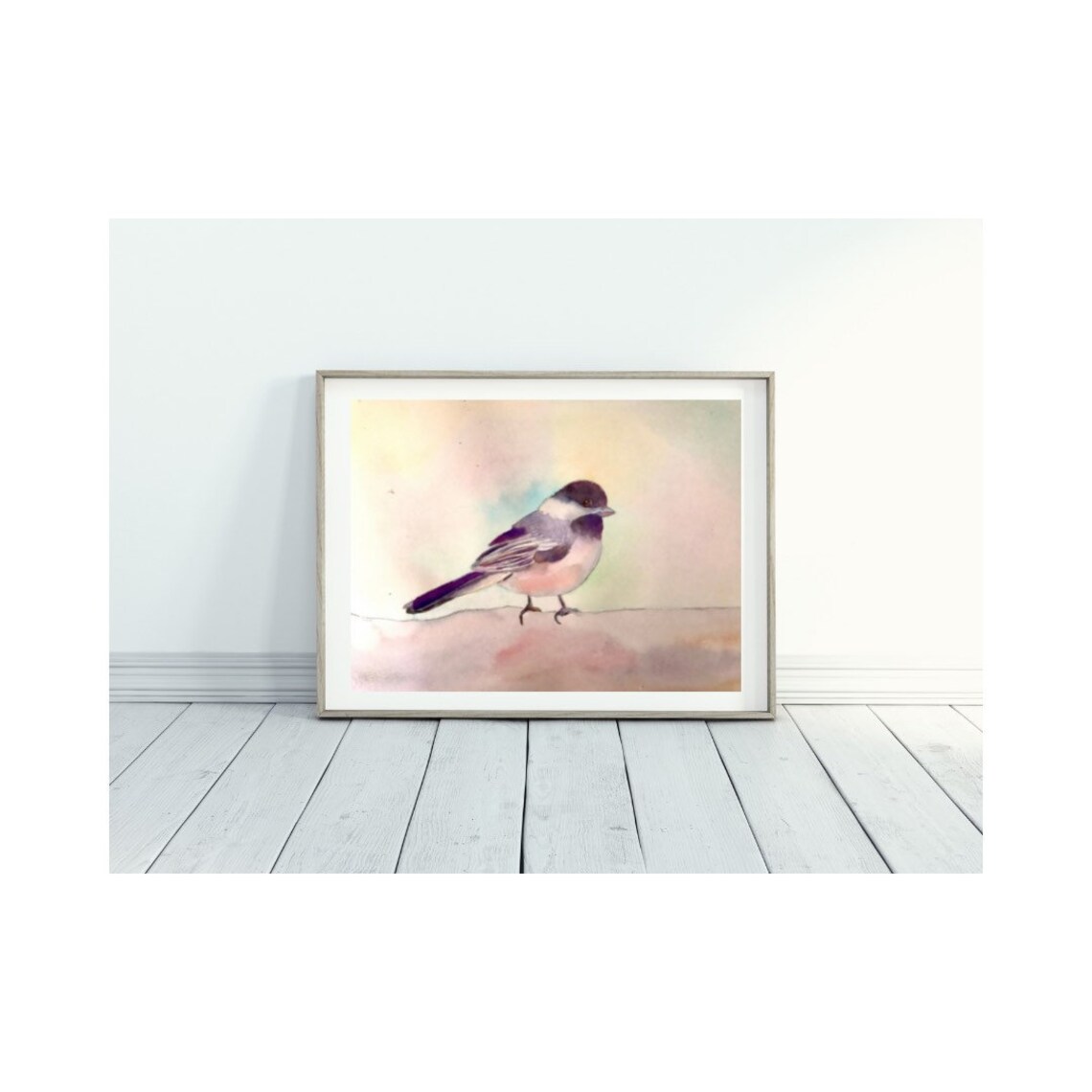 Black Capped Chickadee Watercolor Cute Little Bird Art Poster