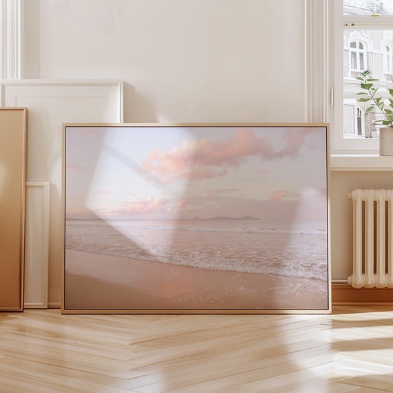Dreamy Ocean Print, Pink Sunset Beach Art