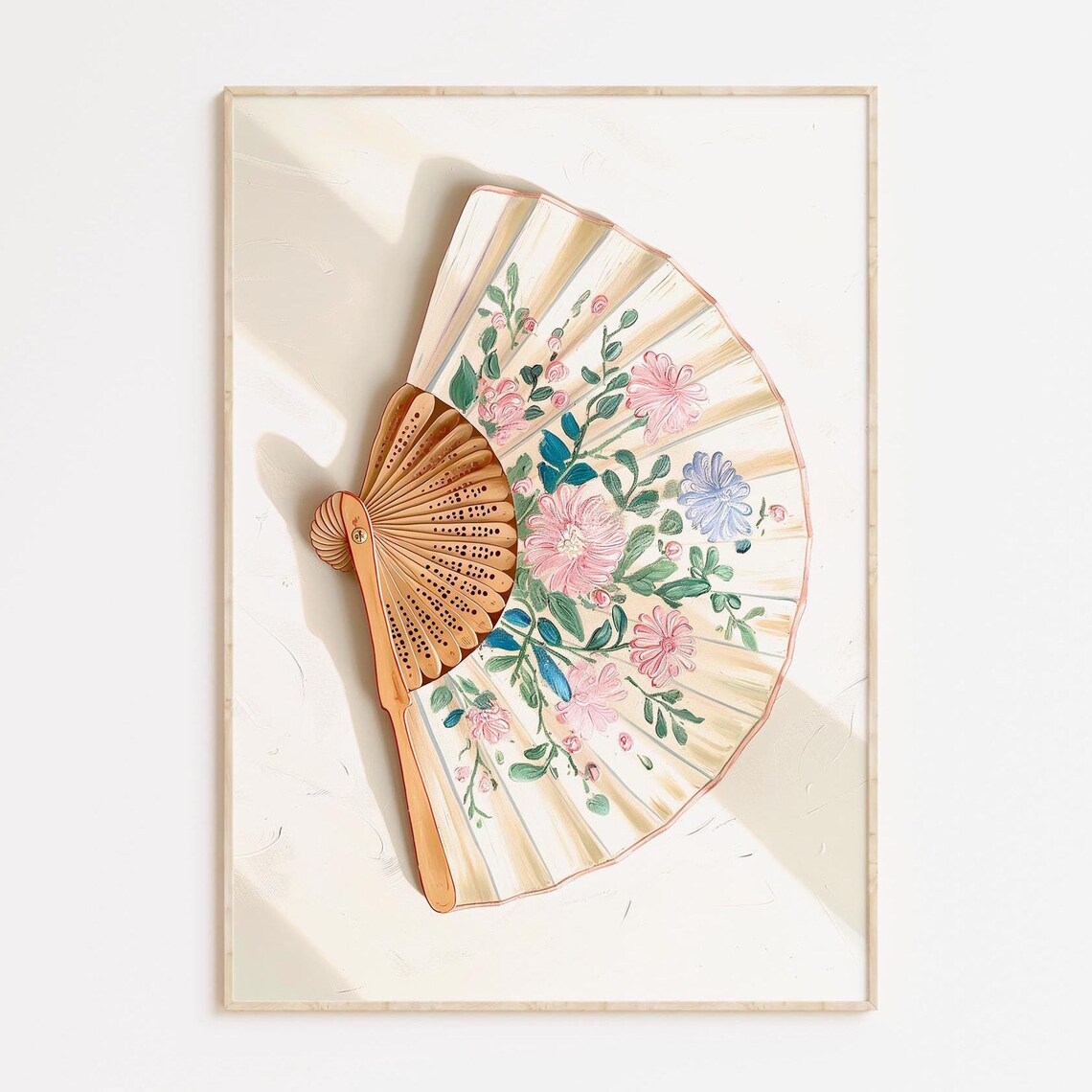 Vintage Floral Hand Fan Painted Folding Fan Chinoiserie Wall Poster