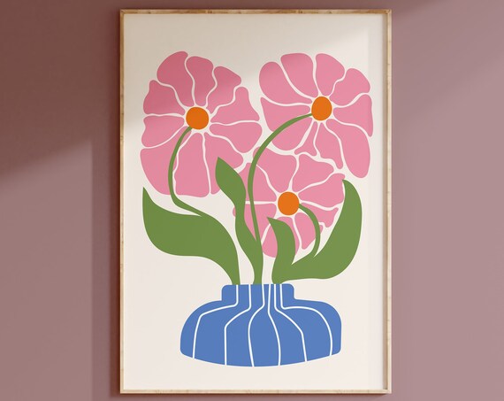 Henry Matisse Inspired Style Flower Poster Exhibition Mid Century Wall Art Henry Matisse Bedroom Living Room Decor