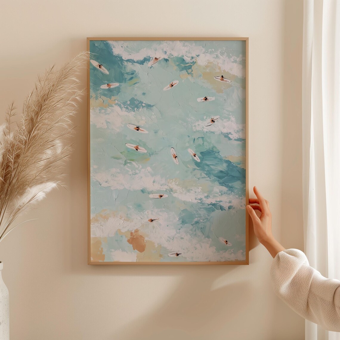 Aerial Surf Poster, Tiny People Minimalist Beach Scene