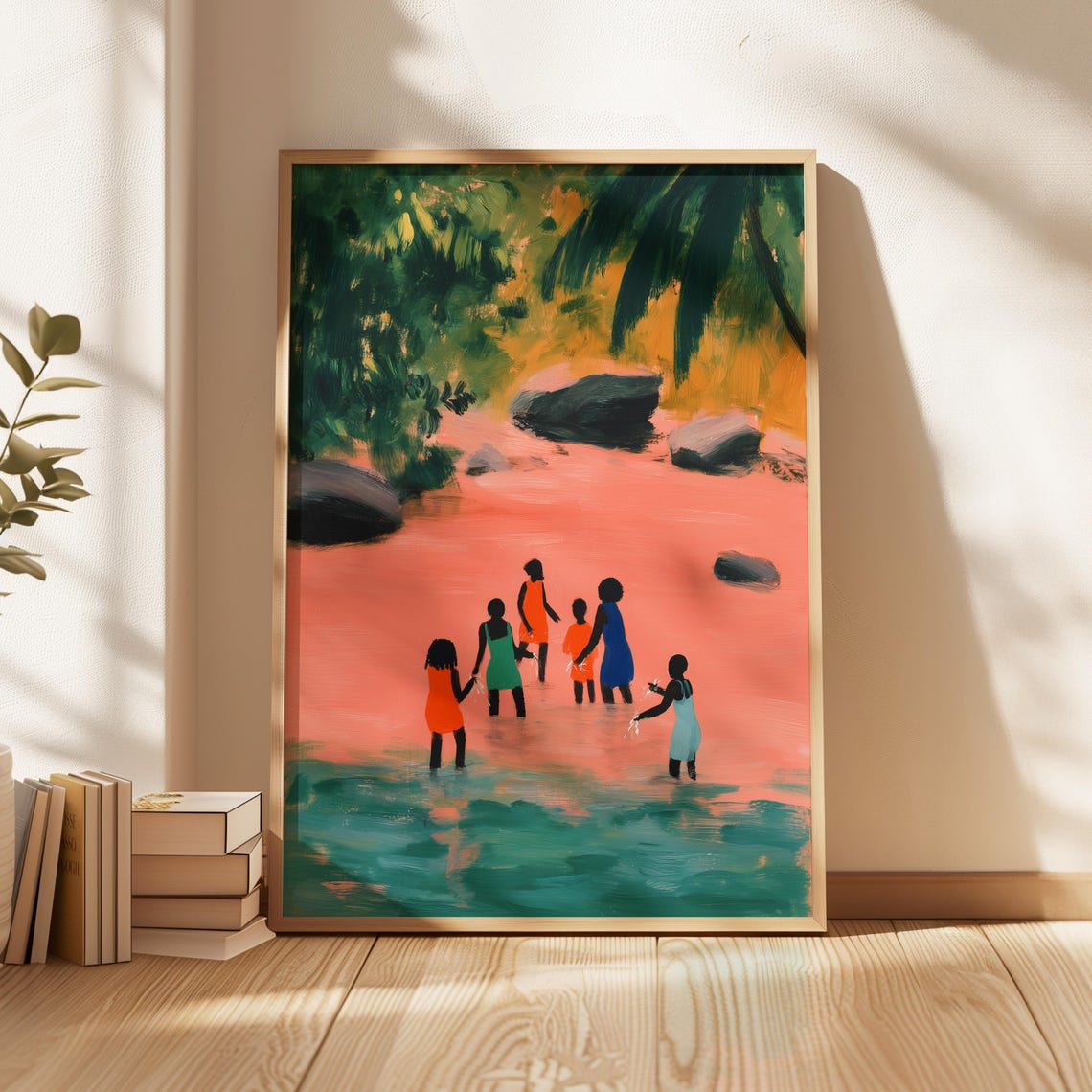 Children Playing In Tropical Water Colorful Impressionist Beach Poster